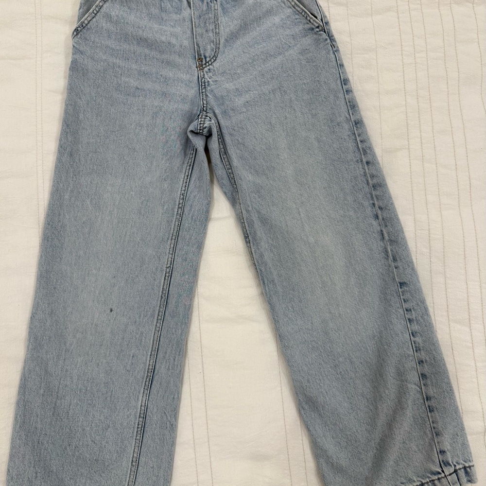 H&M Girls Wide Leg Jeans Light Wash Elastic Waist Size L